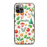 Colorful Christmas Ornament Holly Star Festive Custom Name Protective Phone Case Mobile Cover Durable Everyday Smartphone Shock Resistant
