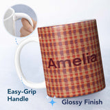Personalized Custom Name Warm Earth Tone Woven Stripe Textile Seamless Pattern Lovely 11oz Ceramic Coffee Tea Mug White Large Handle