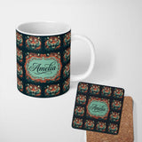 Personalized Custom Name Fierce Tiger Face Dark Jungle Style Seamless Pattern Lovely 11oz Ceramic Coffee Tea Mug White Large Handle