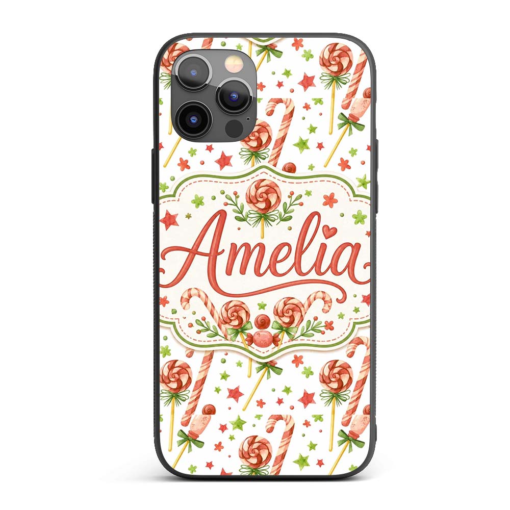 Cute Candy Cane Lollipop Sweet Christmas Seamless Custom Name Protective Phone Case Mobile Cover Durable Everyday Smartphone Shock Resistant