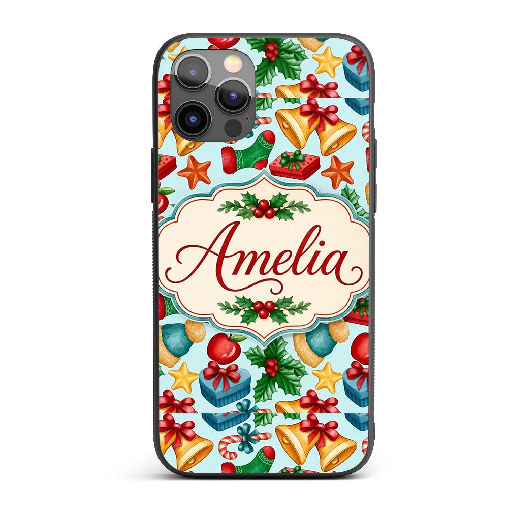 Bright Christmas Gift Bell Apple Festive Seamless Custom Name Protective Phone Case Mobile Cover Durable Everyday Smartphone Shock Resistant