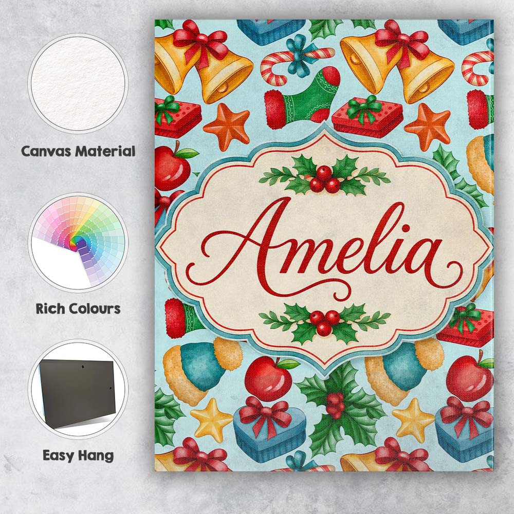 Personalised Name Bright Christmas Custom  Stylish Home Interior Unique Gift Idea Canvas Wall Art Print Decor Picture Ready to Hang