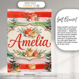 Watercolor Christmas Gift Boxes Pine Trees Striped Holiday Seamless  Personalised Custom Name Super Soft Fleece Blanket Bed Sofa Throw