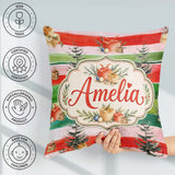 Custom Name Watercolor Boxes Pine Trees Striped Holiday Seamless Square Filled Cushion Throw Pillow Sofa Bed Home Decor Zip Washable UK Made