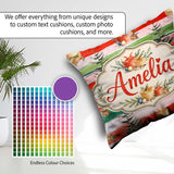 Custom Name Watercolor Boxes Pine Trees Striped Holiday Seamless Square Filled Cushion Throw Pillow Sofa Bed Home Decor Zip Washable UK Made