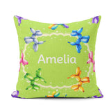 Custom Name Balloon Dog Seamless Green Background Colorful Party Square Filled Cushion Throw Pillow Sofa Bed Home Decor Zip Washable UK Made