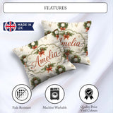 Custom Name Festive Christmas Wreath Pinecone Snowflake Seamless Square Filled Cushion Throw Pillow Sofa Bed Home Decor Zip Washable UK Made