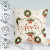 Custom Name Festive Christmas Wreath Pinecone Snowflake Seamless Square Filled Cushion Throw Pillow Sofa Bed Home Decor Zip Washable UK Made