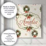 Personalised Name Festive Christmas Wreath Custom  Unique Gift Idea Elegant Feature Canvas Wall Art Print Decor Picture Ready to Hang