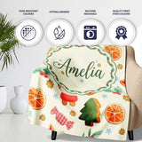 Cute Gingerbread Cookies Candy Orange Slice Christmas Seamless  Personalised Custom Name Super Soft Fleece Blanket Bed Sofa Throw