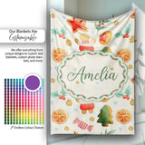 Cute Gingerbread Cookies Candy Orange Slice Christmas Seamless  Personalised Custom Name Super Soft Fleece Blanket Bed Sofa Throw