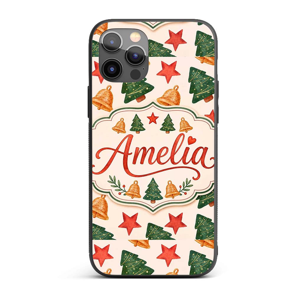 Watercolor Christmas Tree Star Printed Design Custom Name Protective Phone Case Mobile Cover Durable Everyday Smartphone Shock Resistant