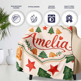 Watercolor Christmas Tree Star Bell Minimal Holiday Seamless Pattern  Personalised Custom Name Super Soft Fleece Blanket Bed Sofa Throw