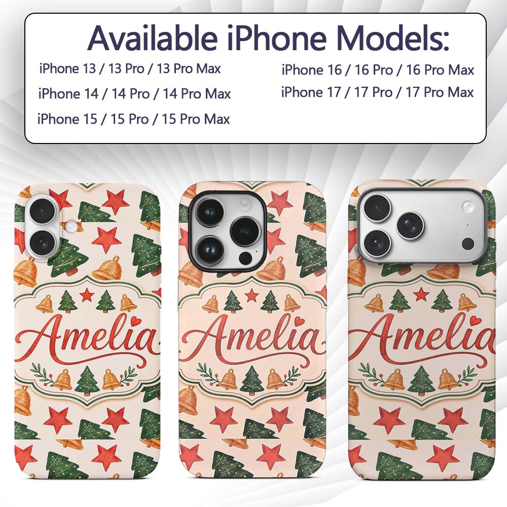 Watercolor Christmas Tree Star Printed Design Custom Name Protective Phone Case Mobile Cover Durable Everyday Smartphone Shock Resistant