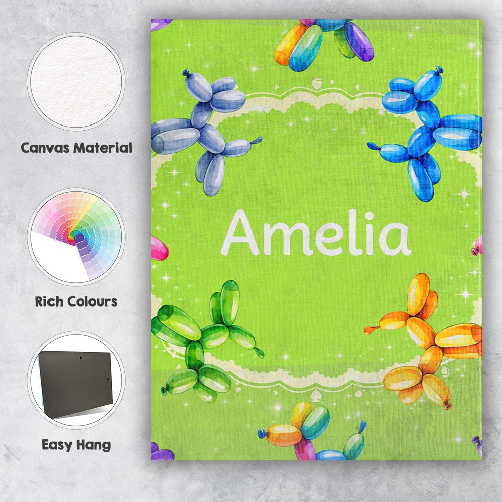 Personalised Name Balloon Dog Seamless Pattern Green Background Custom  Statement Canvas Wall Art Print Decor Picture Ready to Hang