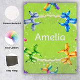 Personalised Name Balloon Dog Seamless Pattern Green Background Custom  Statement Canvas Wall Art Print Decor Picture Ready to Hang