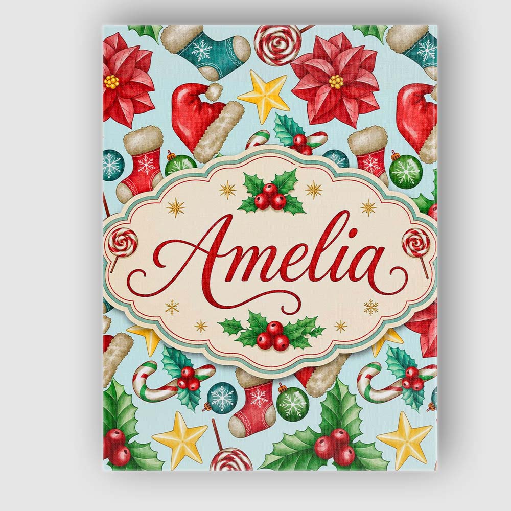 Personalised Name Bright Christmas Poinsettia Custom Unique Gift Idea Modern Room Accent Canvas Wall Art Print Decor Picture Ready to Hang