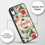 Bright Christmas Poinsettia Candy Cane Holly Custom Name Protective Phone Case Mobile Cover Durable Everyday Smartphone Shock Resistant