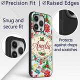 Bright Christmas Poinsettia Candy Cane Holly Custom Name Protective Phone Case Mobile Cover Durable Everyday Smartphone Shock Resistant