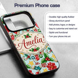 Bright Christmas Poinsettia Candy Cane Holly Custom Name Protective Phone Case Mobile Cover Durable Everyday Smartphone Shock Resistant