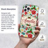 Bright Christmas Poinsettia Candy Cane Holly Custom Name Protective Phone Case Mobile Cover Durable Everyday Smartphone Shock Resistant