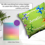 Custom Name Balloon Dog Seamless Green Background Colorful Party Square Filled Cushion Throw Pillow Sofa Bed Home Decor Zip Washable UK Made