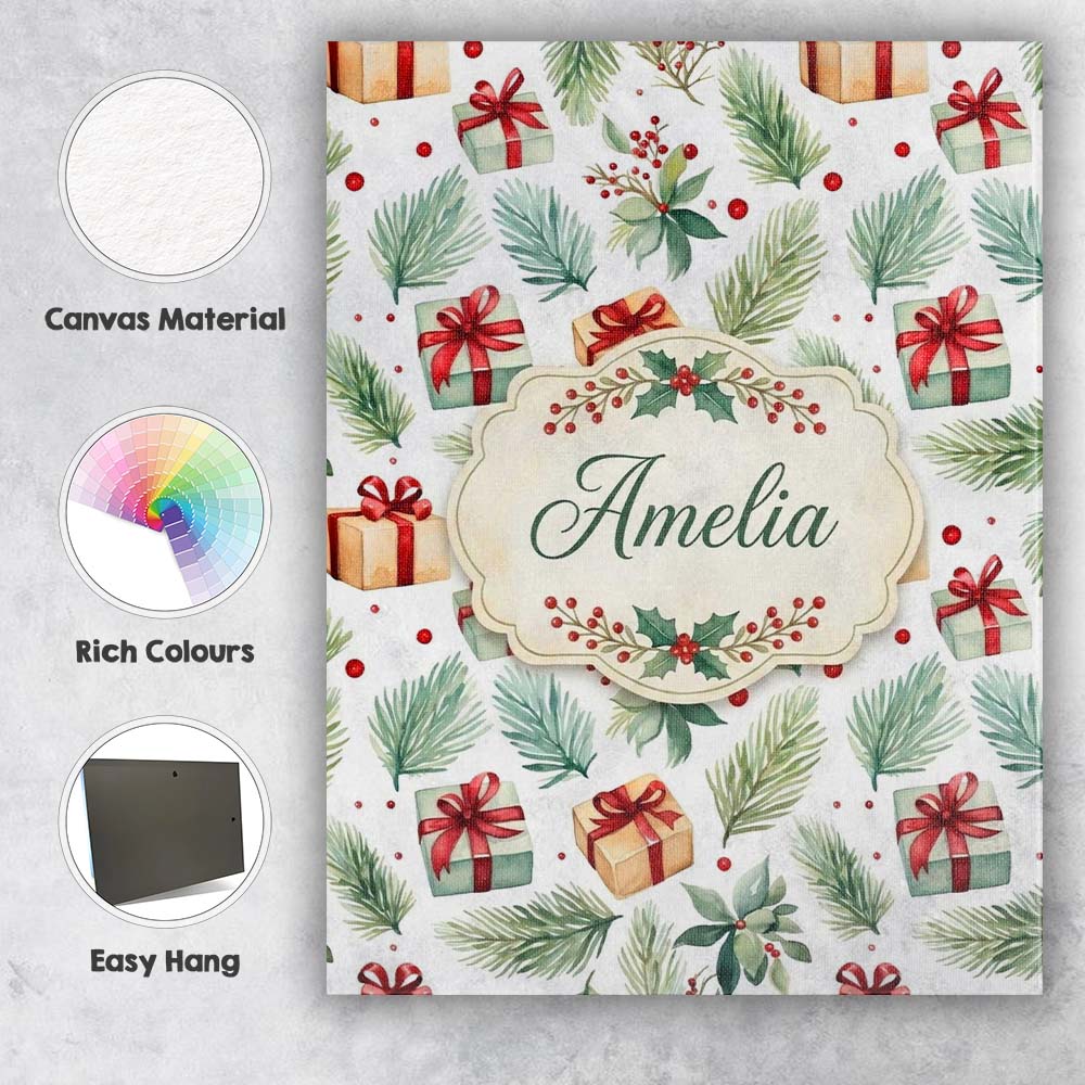 Personalised Name Watercolor Pine Branch Custom  Unique Gift Idea Elegant Feature Canvas Wall Art Print Decor Picture Ready to Hang