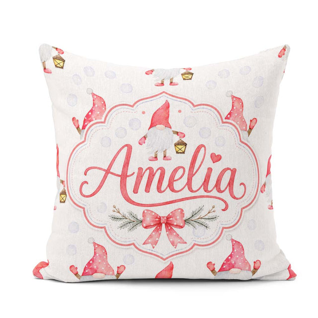 Custom Name Cute Christmas Gnome Lantern Snow Polka Dot Seamless Square Filled Cushion Throw Pillow Sofa Bed Home Decor Zip Washable UK Made