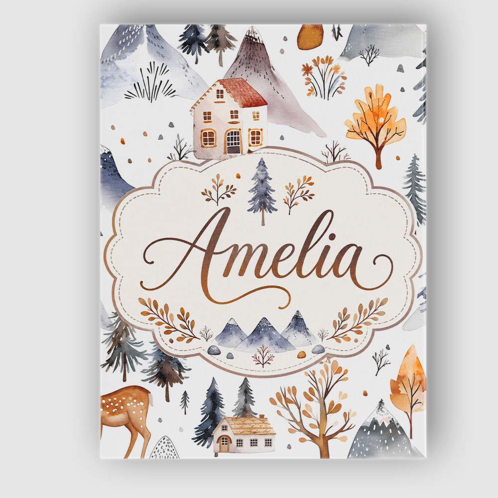 Personalised Name Winter Mountain Cabin Custom  Modern Room Accent Elegant Feature Canvas Wall Art Print Decor Picture Ready to Hang