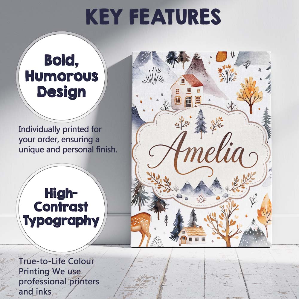 Personalised Name Winter Mountain Cabin Custom  Modern Room Accent Elegant Feature Canvas Wall Art Print Decor Picture Ready to Hang