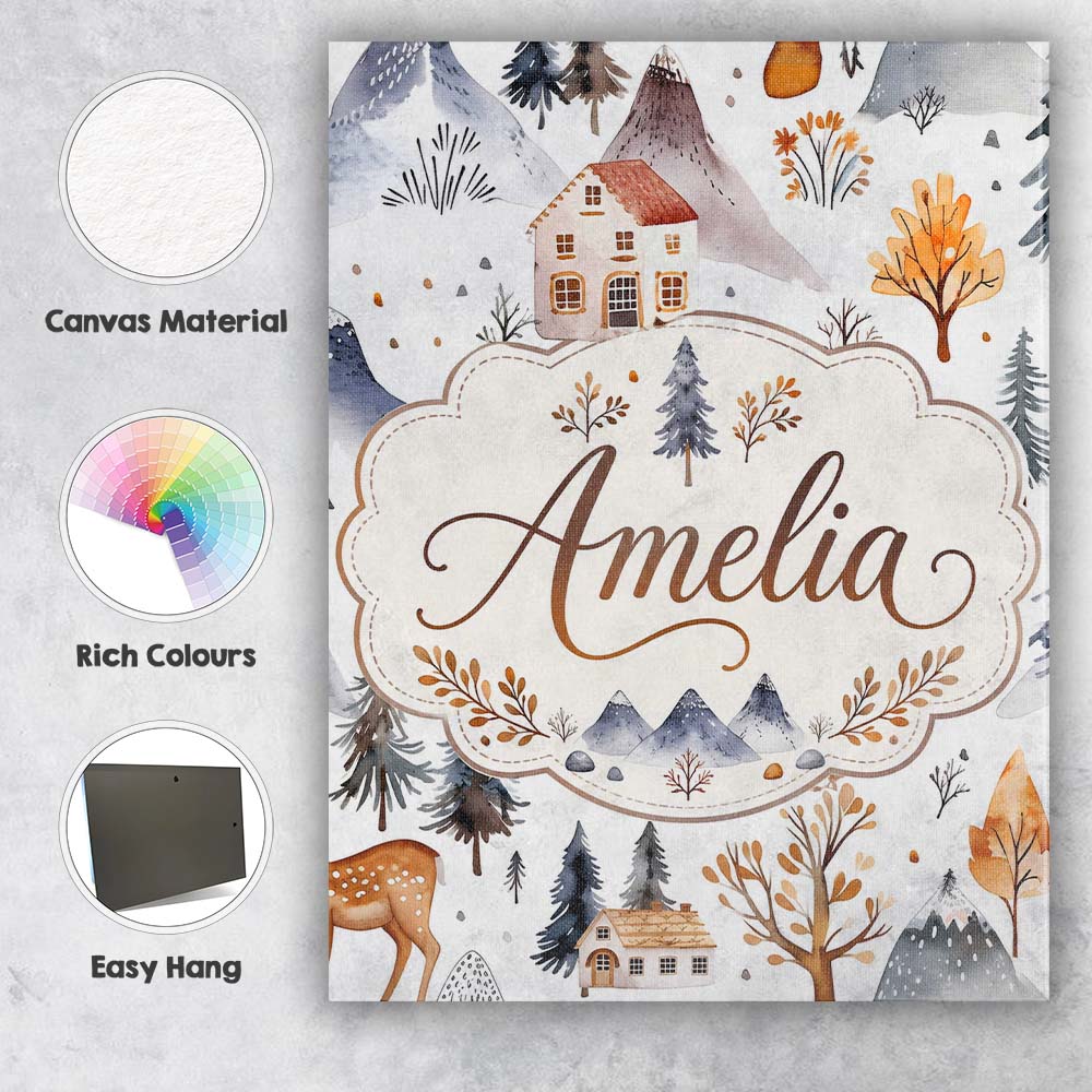Personalised Name Winter Mountain Cabin Custom  Modern Room Accent Elegant Feature Canvas Wall Art Print Decor Picture Ready to Hang