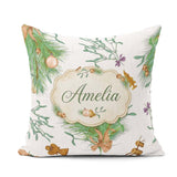 Custom Name Elegant Christmas Branch Mistletoe Ornament Seamless Square Filled Cushion Throw Pillow Sofa Bed Home Decor Zip Washable UK Made
