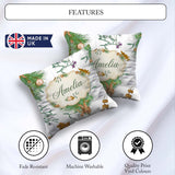 Custom Name Elegant Christmas Branch Mistletoe Ornament Seamless Square Filled Cushion Throw Pillow Sofa Bed Home Decor Zip Washable UK Made