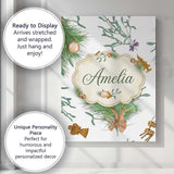 Personalised Name Elegant Christmas Pine Custom  Interior Decorative Contemporary Canvas Wall Art Print Decor Picture Ready to Hang