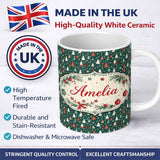 Personalized Custom Name Minimal Christmas Trees Polka Dot Green Seamless Pattern Lovely 11oz Ceramic Coffee Tea Mug White Large Handle