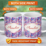 Personalized Custom Name Light Aqua Marble Vein Gold Effect Abstract Pattern Cute Unique Gift 11oz Ceramic Coffee Tea Mug White Large Handle