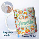 Personalized Custom Name Kawaii Fast Food Burger Sushi Taco Pizza Mint Gingham Seamless 11oz Ceramic Coffee Tea Mug White Large Handle