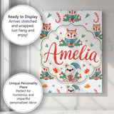 Personalised Name Cute Woodland Fox Bear Custom  Unique Gift Idea Elegant Feature Canvas Wall Art Print Decor Picture Ready to Hang
