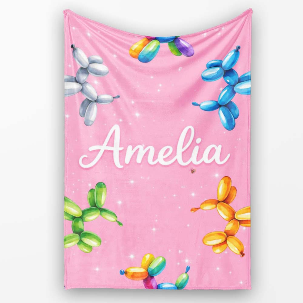 Balloon Dog Seamless Pattern Pink Background Colorful Party Design  Personalised Custom Name Super Soft Fleece Blanket Bed Sofa Throw