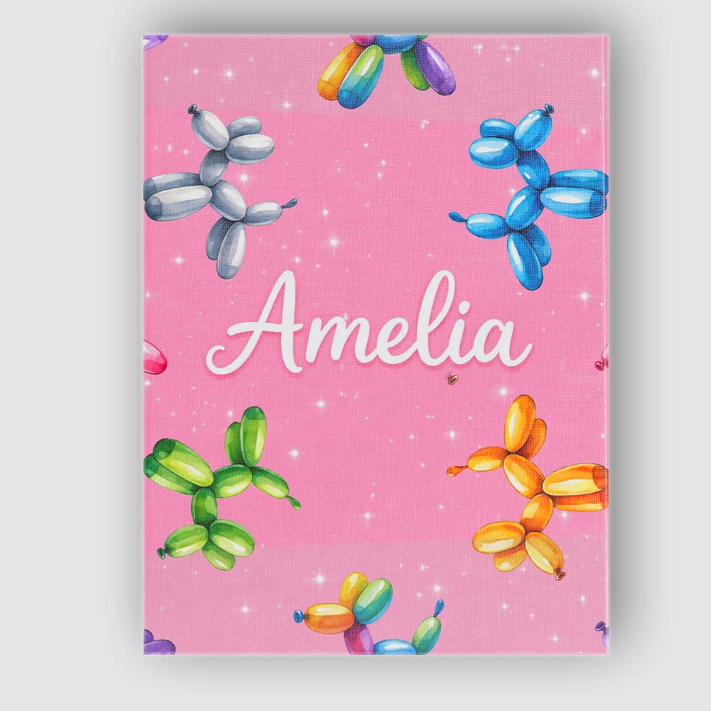 Personalised Name Balloon Dog Seamless Pattern Pink Background Custom Modern Room Accent Canvas Wall Art Print Decor Picture Ready to Hang