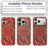 Festive Candy Cane Holly Berry Red Background Custom Name Protective Phone Case Mobile Cover Durable Everyday Smartphone Shock Resistant