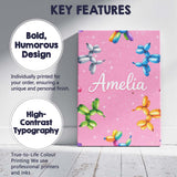 Personalised Name Balloon Dog Seamless Pattern Pink Background Custom Modern Room Accent Canvas Wall Art Print Decor Picture Ready to Hang