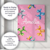 Personalised Name Balloon Dog Seamless Pattern Pink Background Custom Modern Room Accent Canvas Wall Art Print Decor Picture Ready to Hang