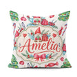 Custom Name Whimsical Christmas Gnome Tree Candy Holiday Pattern Square Filled Cushion Throw Pillow Sofa Bed Home Decor Zip Washable UK Made