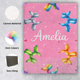 Personalised Name Balloon Dog Seamless Pattern Pink Background Custom Modern Room Accent Canvas Wall Art Print Decor Picture Ready to Hang