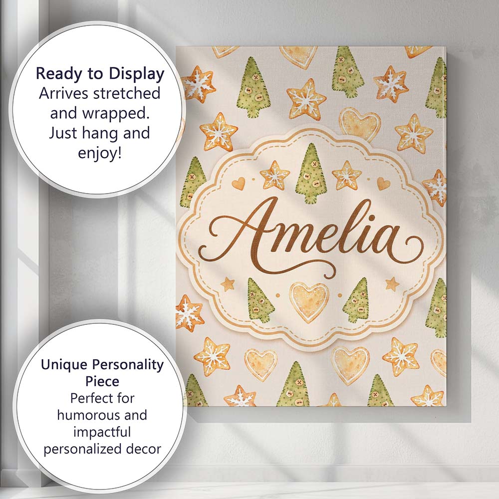 Personalised Name Gingerbread Cookie Heart Custom  Unique Gift Idea Elegant Feature Canvas Wall Art Print Decor Picture Ready to Hang