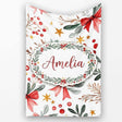 Watercolor Christmas Bow Berry Branch Festive Seamless Pattern  Personalised Custom Name Super Soft Fleece Blanket Bed Sofa Throw