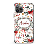 Watercolor Christmas Bow Berry Branch Festive Custom Name Protective Phone Case Mobile Cover Durable Everyday Smartphone Shock Resistant