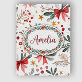 Personalised Name Watercolor Christmas Bow Custom  Unique Gift Idea Elegant Feature Canvas Wall Art Print Decor Picture Ready to Hang