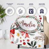 Watercolor Christmas Bow Berry Branch Festive Seamless Pattern  Personalised Custom Name Super Soft Fleece Blanket Bed Sofa Throw